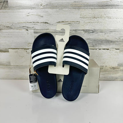 adidas Unisex Adilette Comfort Slides Sandal, Core Black/White, 11 Women/10 Men