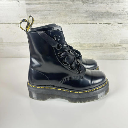 Dr. Martens Women's Molly Combat Boot Black Buttero Leather Size 8