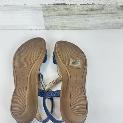 Naturalizer SOUL Women's Solo Flat Sandal Blue Textured Fabric 8 M