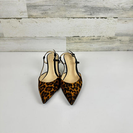 Nine West Mesh Leopard Slingback Kitten Heels Pointed Toe Pumps Low Heel, sz 7.5