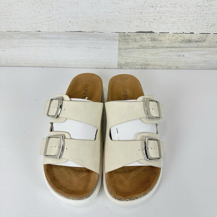 HOFENY Women Platform Sandals Open-Toe Wedge Chunky Sandals Size 8 White