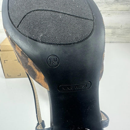 Nine West Mesh Leopard Slingback Kitten Heels Pointed Toe Pumps Low Heel, sz 7.5