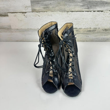 UTIKLIOU Women's Peep Toe Stilettos High Heel Sandals Lace Up Summer Boots, Sz 6