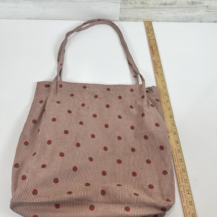 Pink Corduroy Tote Bag Strawberry Pattern Large 13"x12" Shoulder Bag Purse