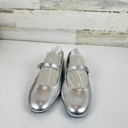 Dr. Scholl's Women's Wexley Jane Ballet Flat Mary Jane Flat Silver Smooth, Sz 9W