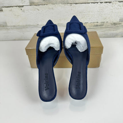 Volrina Kitten Heel Mules Sandals for Women Pointed toe Square Buckle, Size 11