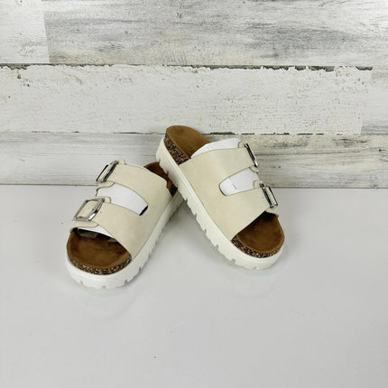 HOFENY Women Platform Sandals Open-Toe Wedge Chunky Sandals Size 8 White