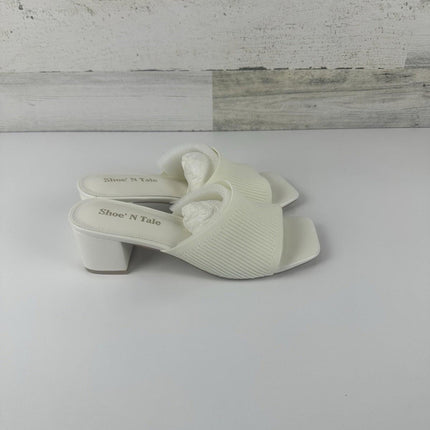 Shoe’N Tale Heeled Sandals For Women Square Open Toe Heeled Mules Size 7 White