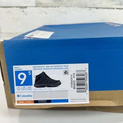 Columbia Men's Crestwood Mid Waterproof Hiking Boot Size 9.5 Wide Black Charcoal