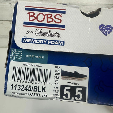 Skechers BOBS Women's 113245 Ballet Flat, Black, Size 5.5