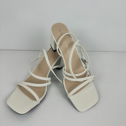 LACUONE Strappy Heels for women Block Heels Square Toe Chunky Ankle, Size 8.5