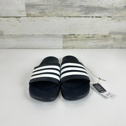 adidas Unisex Adilette Comfort Slides Sandal, Core Black/White, 11 Women/10 Men