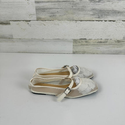 DOEYG White Mesh Ballet Flats for Women Round Toe Mesh Flats Ballet Shoes,Sz 7.5