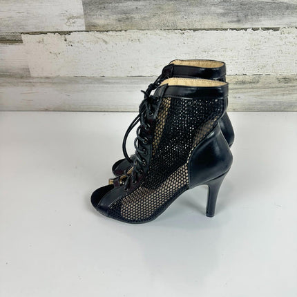 UTIKLIOU Women's Peep Toe Stilettos High Heel Sandals Lace Up Summer Boots, Sz 6