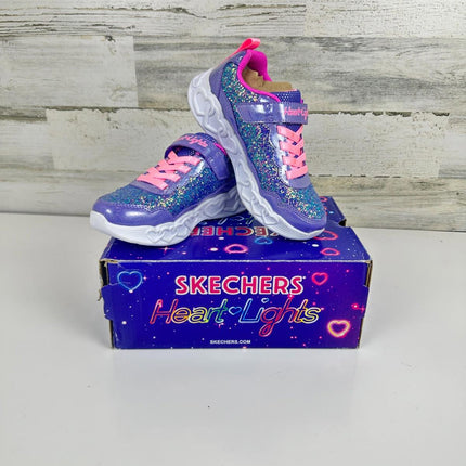 Skechers Kids Girls Infinite Heart Lights-Fresh Sneaker, Purple/Pink, Size 13.5