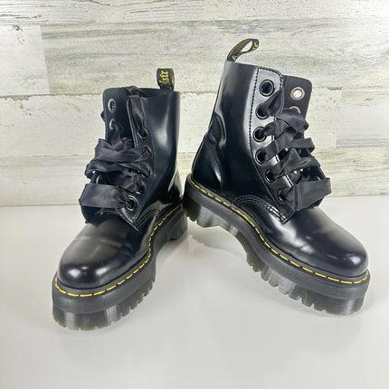 Dr. Martens Women's Molly Combat Boot Black Buttero Leather Size 8