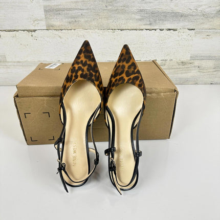 Nine West Mesh Leopard Slingback Kitten Heels Pointed Toe Pumps Low Heel, sz 7.5