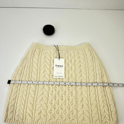 Theory Cable-Knit Felted Wool-Cashmere Mini Skirt, Ivory, Size P