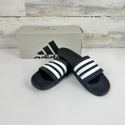 adidas Unisex Adilette Comfort Slides Sandal, Core Black/White, 11 Women/10 Men