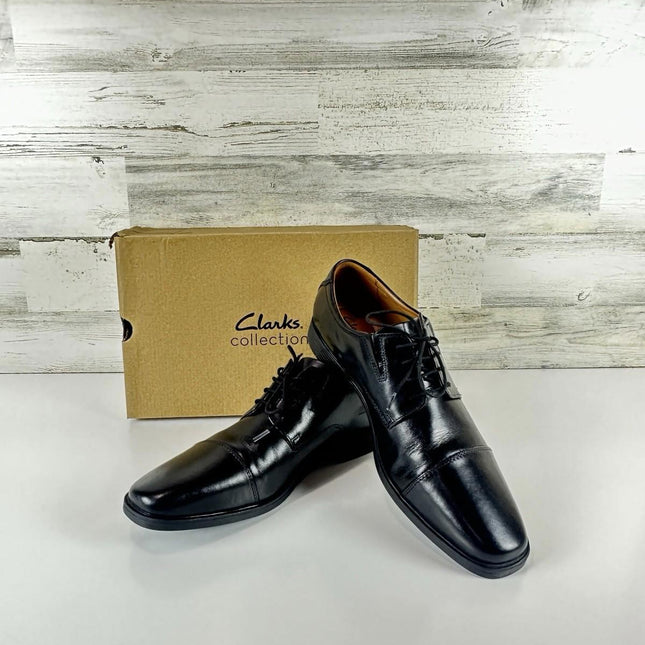 Clarks Men's Tilden Cap Oxford Black Leather Tilden Cap Size 10.5 W New with Box