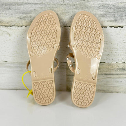 OMGard Womens Studded Sandals Jelly Shoes Flats, Beige Woman Summer, Size 7