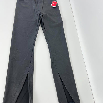 Womens Faux Leather Front Slit Leggings, Black, Size L