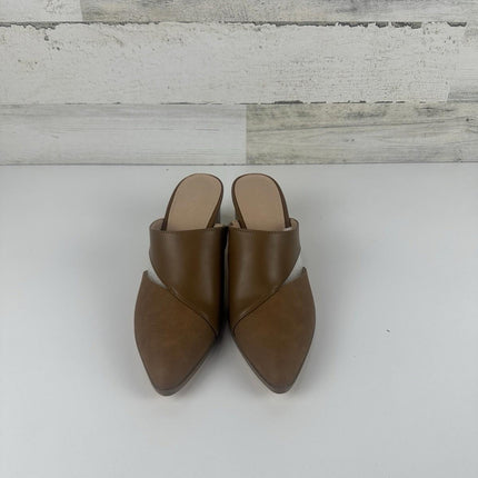 SYKTKMX Women’s Cutout Backless Stacked Closed Toe Heeled Mules Brown Size 7 NEW