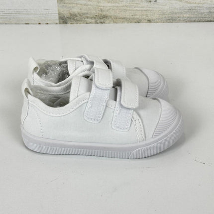 Boy's Girl's Toddlers Canvas Sneakers Slip-On Lightweight Kids White Sneakers, 8