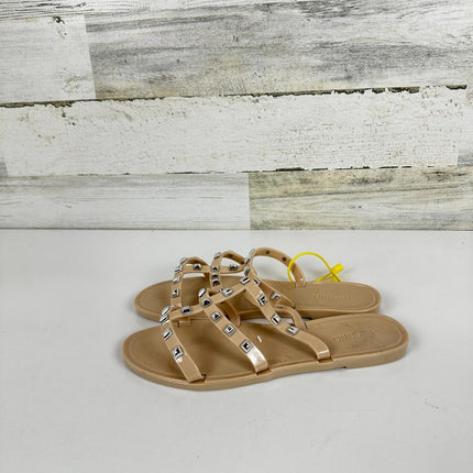 OMGard Womens Studded Sandals Jelly Shoes Flats, Beige Woman Summer, Size 7