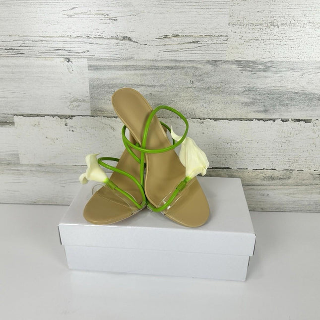 Flower High Heels for Women Calla Lily Open Toe Floral Stilettos Heels, Size 8.5