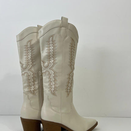 Sun + Stone Women's Bodhiii Western Knee High Boots, Size 6.5M - Ecru Sm