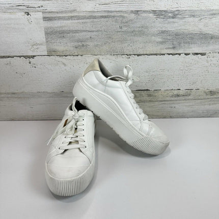 Dr. Scholl's Women's Time Off Taupe Casual Sneakers Size 8 Medium White Leather