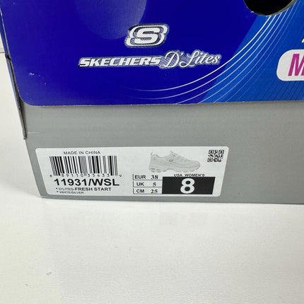 Skechers Sport Womens D'LITES FRESH START Memory Foam Lace-up Sneaker,White Silv