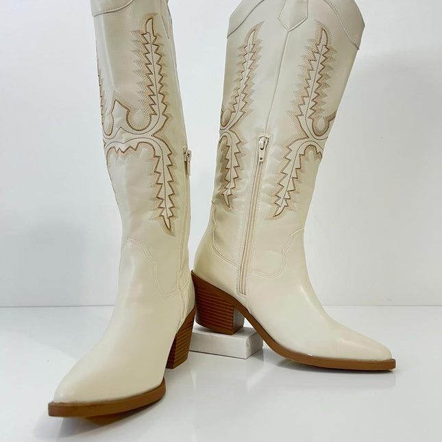 Sun + Stone Women's Bodhiii Western Knee High Boots, Size 6.5M - Ecru Sm