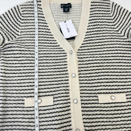 C By Bloomingdales Cashmere Women's Sweater, Color IVOR / BLACK, Size L, V11116