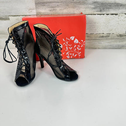 UTIKLIOU Women's Peep Toe Stilettos High Heel Sandals Lace Up Summer Boots, Sz 6