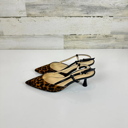 Nine West Mesh Leopard Slingback Kitten Heels Pointed Toe Pumps Low Heel, sz 7.5