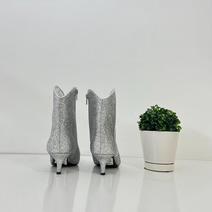 New On 34th Aatirap Silver Glitter Pointed Toe Ankle Booties Women’s 5M