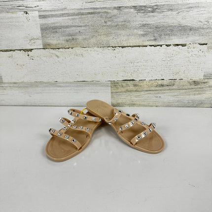 OMGard Womens Studded Sandals Jelly Shoes Flats, Beige Woman Summer, Size 7