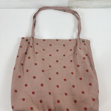 Pink Corduroy Tote Bag Strawberry Pattern Large 13"x12" Shoulder Bag Purse