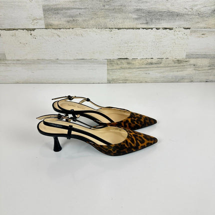 Nine West Mesh Leopard Slingback Kitten Heels Pointed Toe Pumps Low Heel, sz 7.5