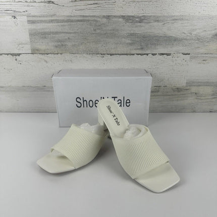 Shoe’N Tale Heeled Sandals For Women Square Open Toe Heeled Mules Size 7 White