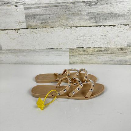 OMGard Womens Studded Sandals Jelly Shoes Flats, Beige Woman Summer, Size 7