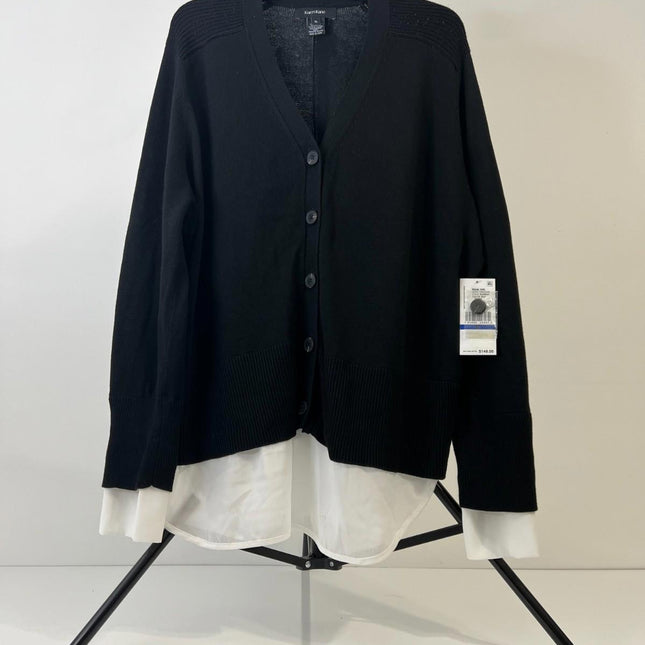 Karen Kane Linett Layered Sweater Cardigan in Black and White XL
