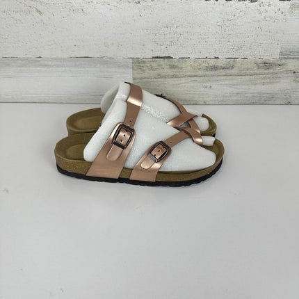 CUSHIONAIRE Women's Leah Crossover Strap Cork Footbed Rose Gold Sandal Size 8 M