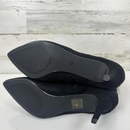 Meleell Chic Knee - Height Boots Black Suede Pointed Toe Stack Heel Siz 13 Wide