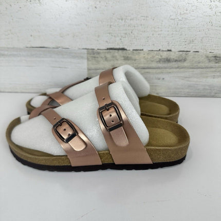 CUSHIONAIRE Women's Leah Crossover Strap Cork Footbed Rose Gold Sandal Size 8 M
