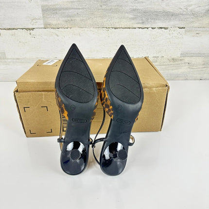 Nine West Mesh Leopard Slingback Kitten Heels Pointed Toe Pumps Low Heel, sz 7.5