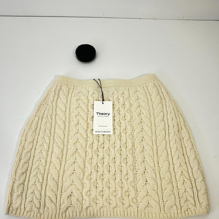 Theory Cable-Knit Felted Wool-Cashmere Mini Skirt, Ivory, Size P