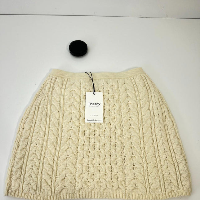 Theory Cable-Knit Felted Wool-Cashmere Mini Skirt, Ivory, Size P